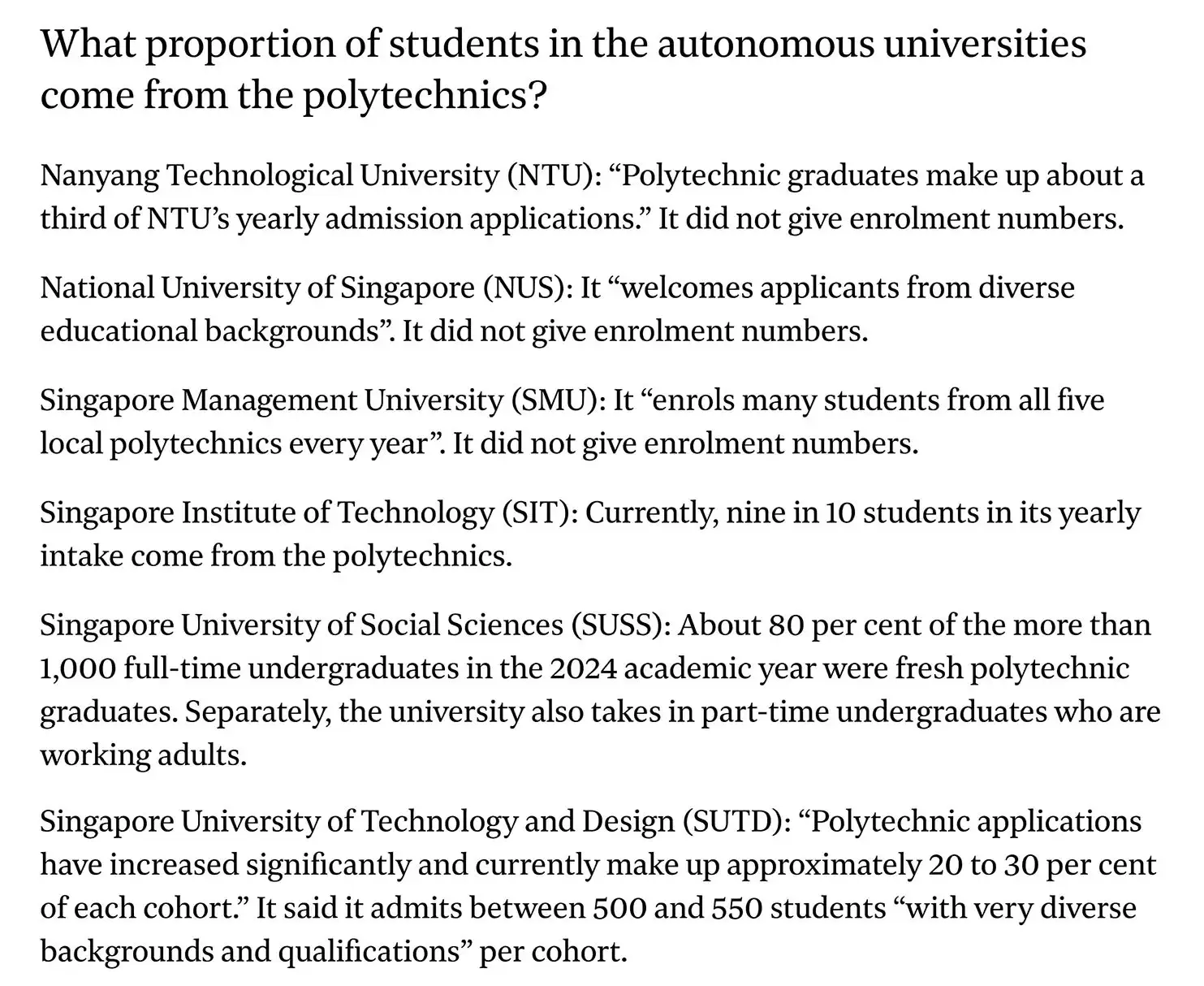 What proportion of students in the autonomous universities come from the polytechnics?