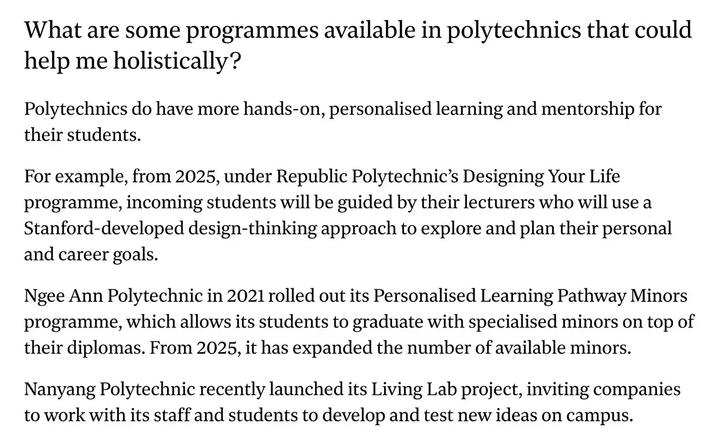 What are some programmes available in polytechnics that could help me holistically?