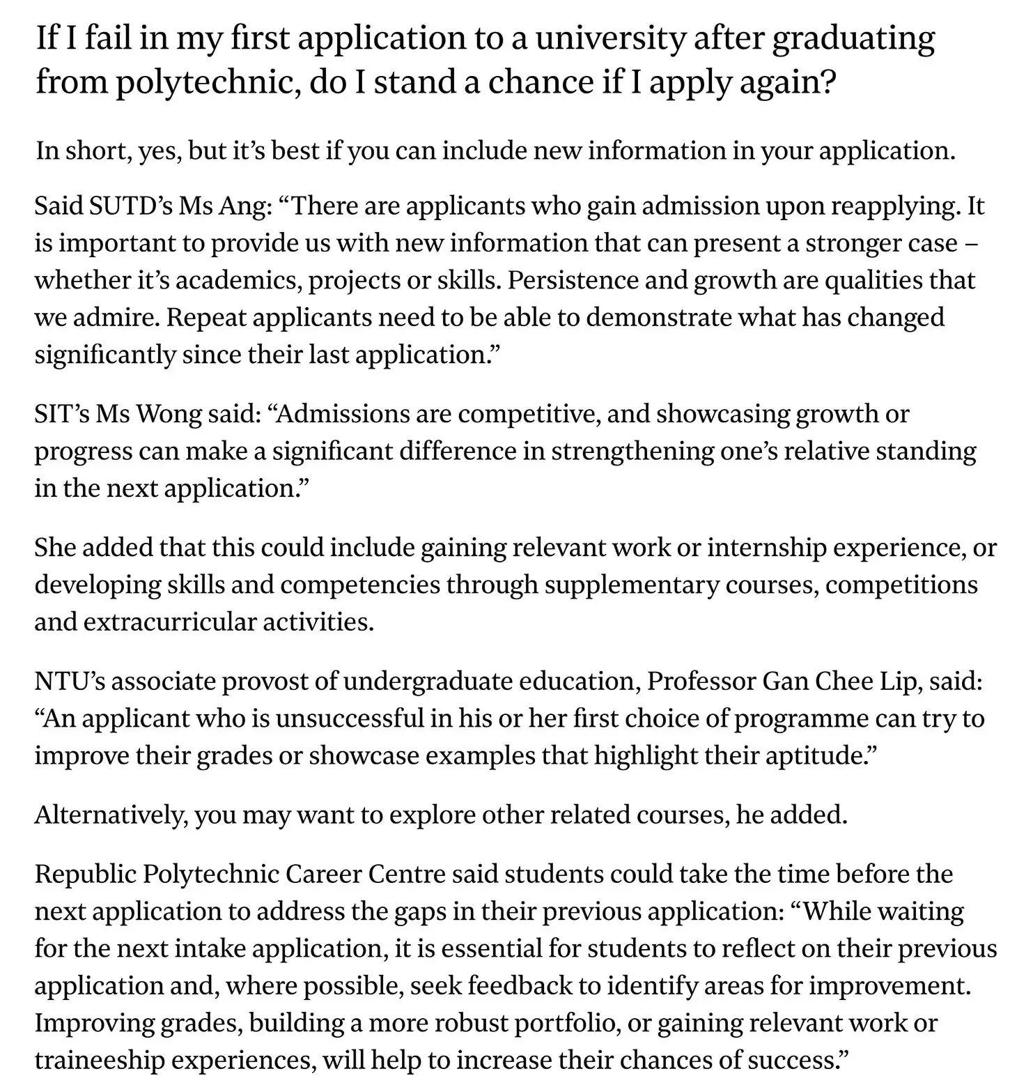 If I fail in my first application to a university after graduating from polytechnic, do I stand a chance if I apply again?